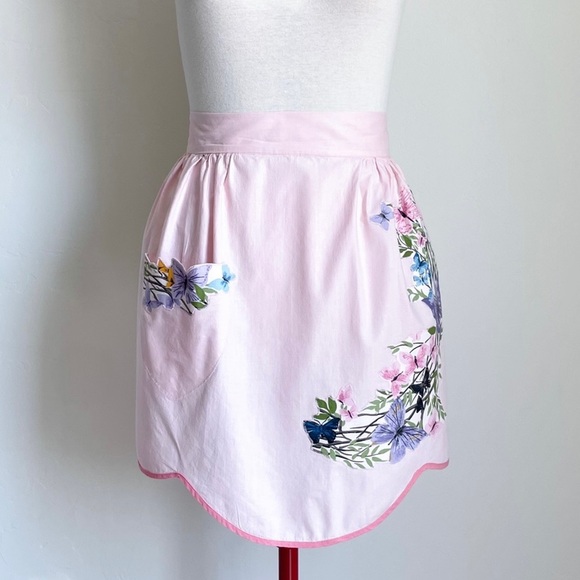 Vintage Pink Floral Butterfly Apron